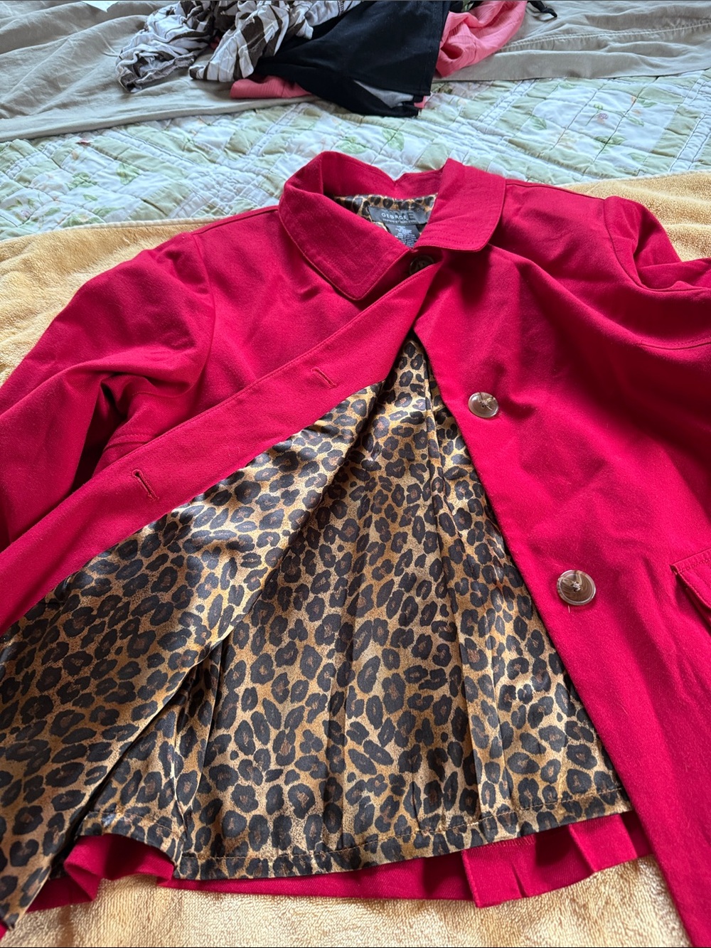George Bright Red Button-Front Pea Coat - Picture 2 of 6